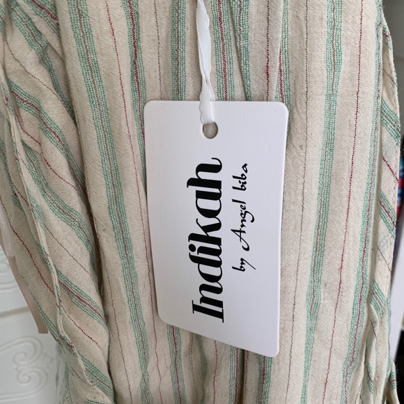 Tied-Shoulder Midi Dress Stripe Pattern Olive - Picture 5 of 5